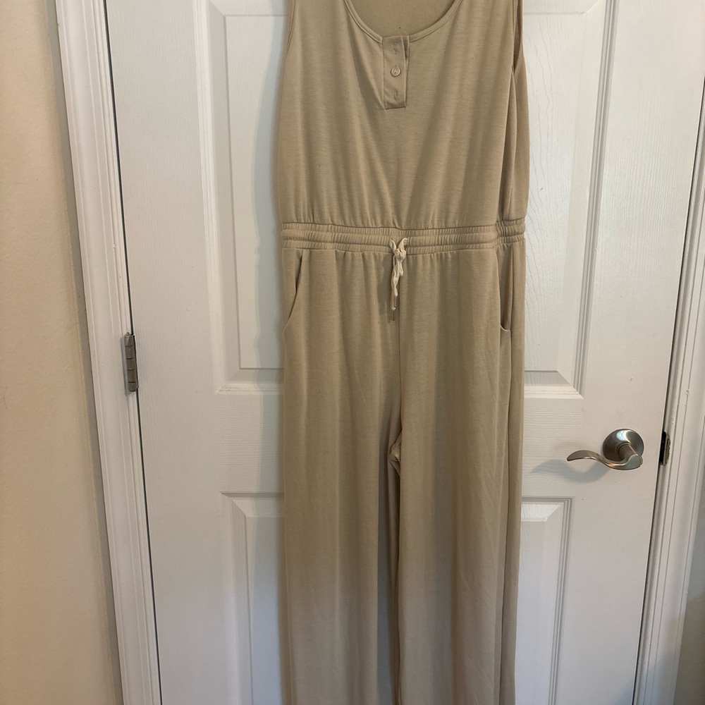 Francesca's Collections Tan Jumpsuit with Scoop Neckline